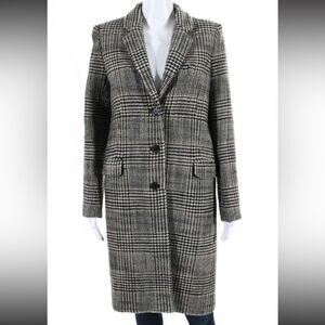 Nili Lotan Wool Houndstooth Print Overcoat Jacket White‎ Black Size 6